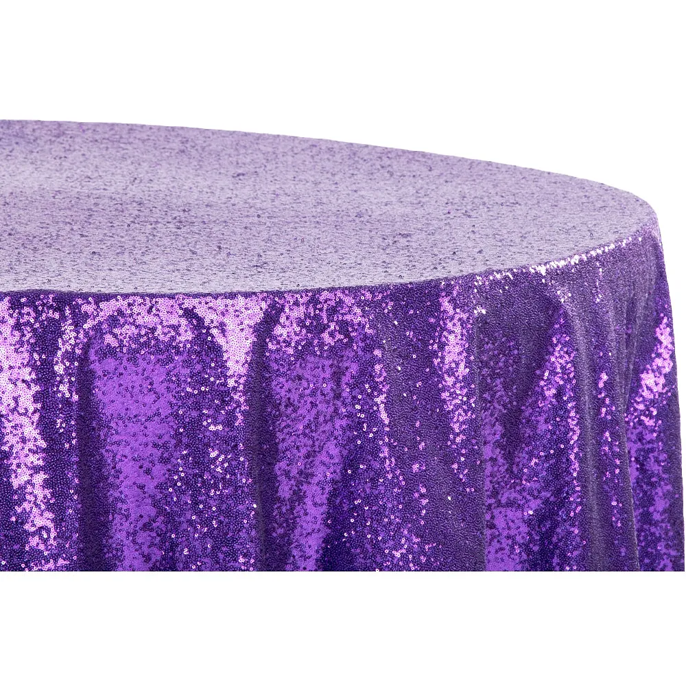 Glitz Sequins 120" Round Tablecloth - Purple