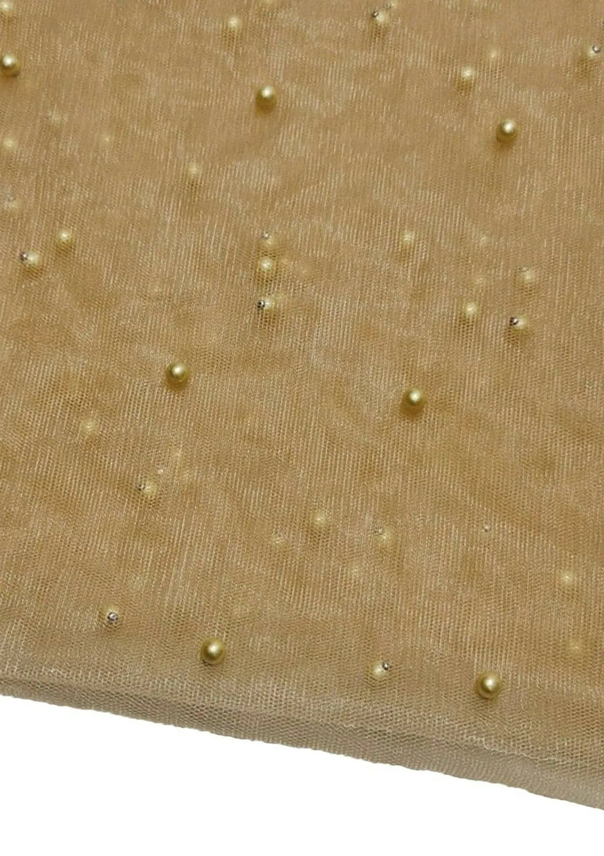 Gold 60" Net Fashion Studded Pearl Beaded Bridal Fabric Decoration/craft/dress/scarf