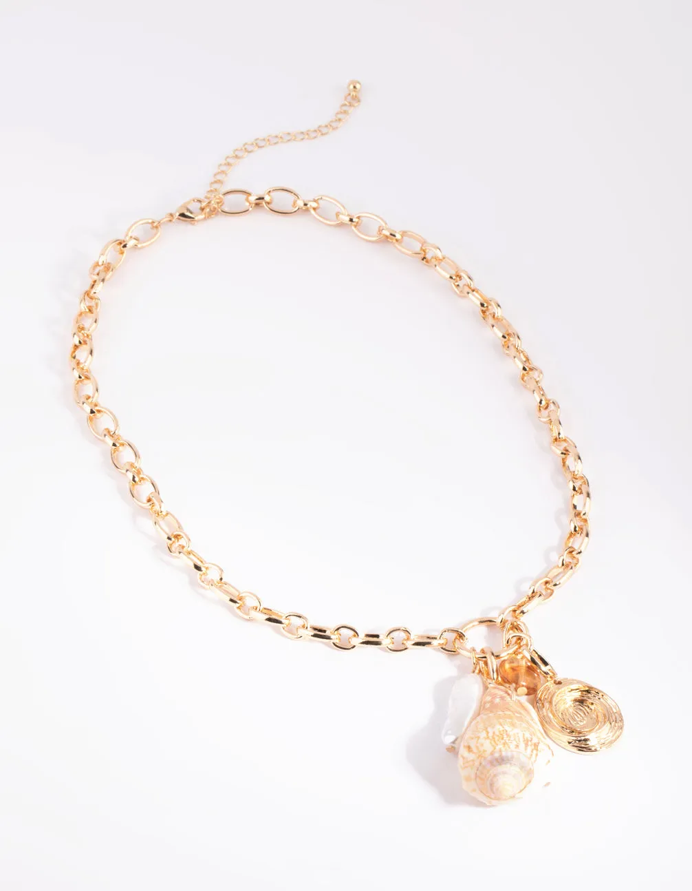 Gold Shell & Pearl Pendant Necklace