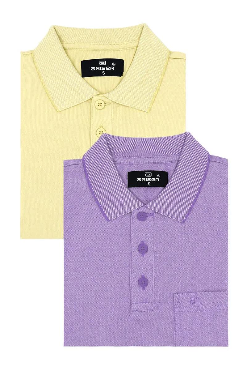 Golf Polo - Pastel Yellow and Lavender T-Shirts Pack Of 2 Combo For Men | Ariser