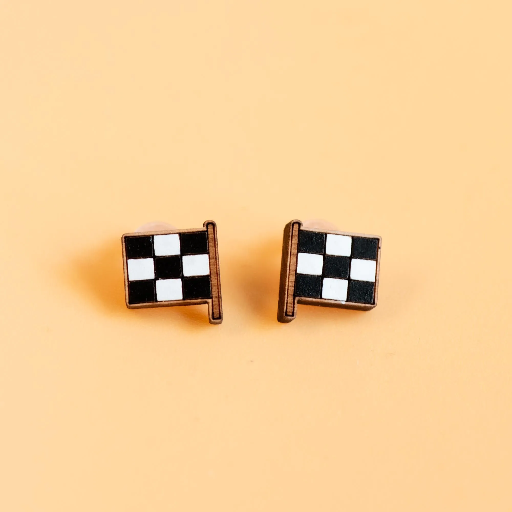 Hand-painted Racing Flag Wooden Earrings - PET15342