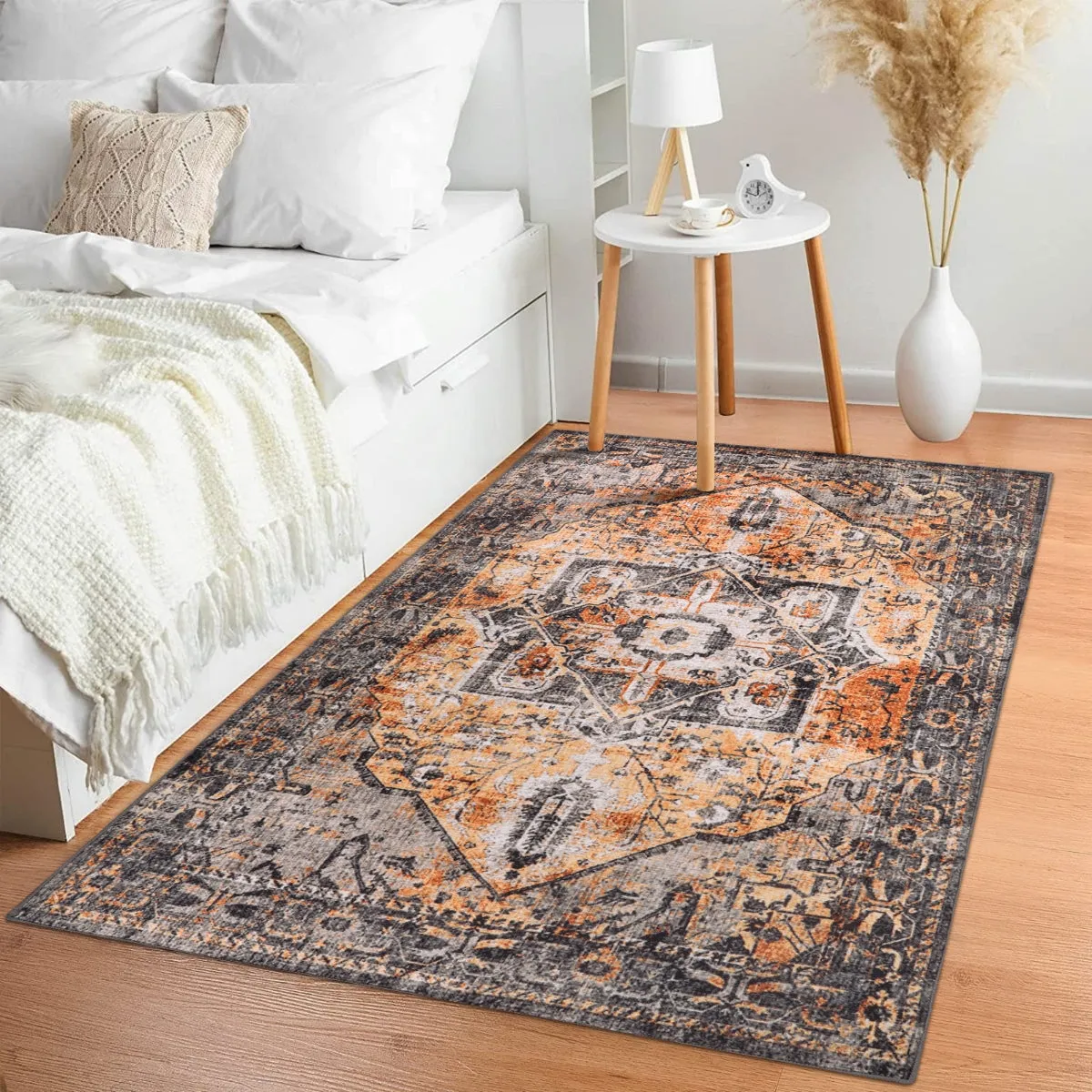 Harriet Traditional Medallion Distressed Orange Area Rug