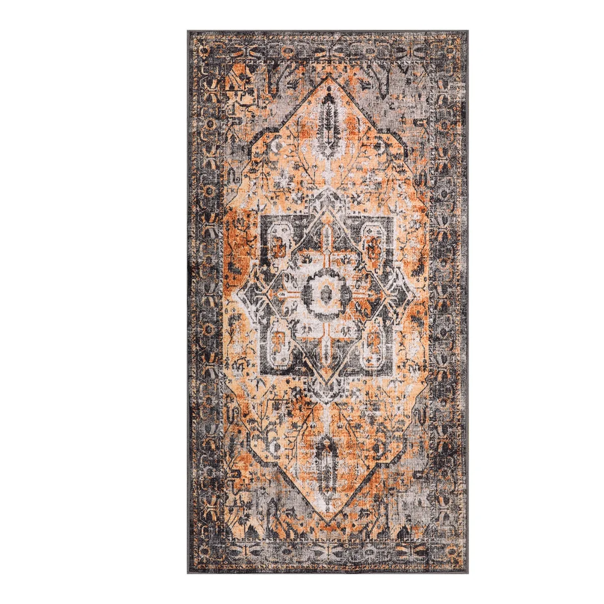 Harriet Traditional Medallion Distressed Orange Area Rug