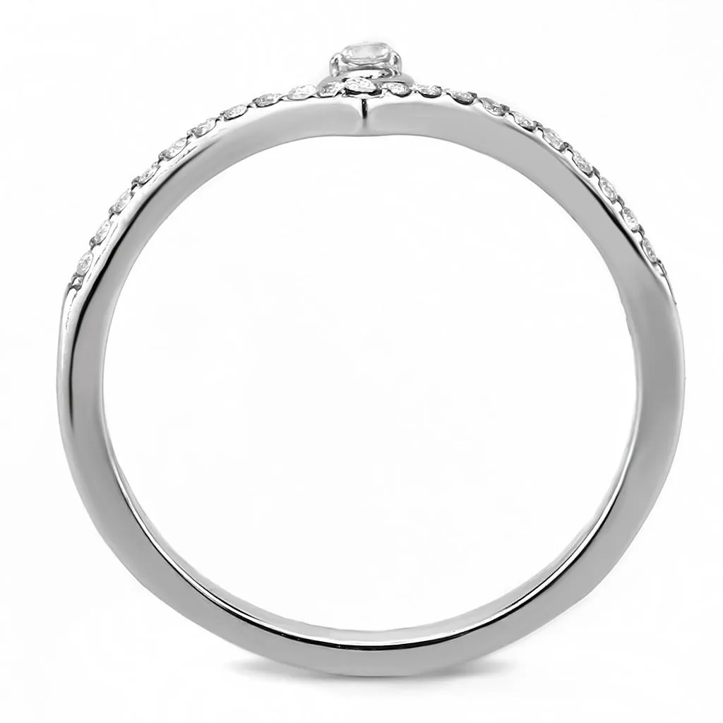 High polished (no plating) Stainless Steel Ring with AAA Grade CZ in Clear for Women Style DA237