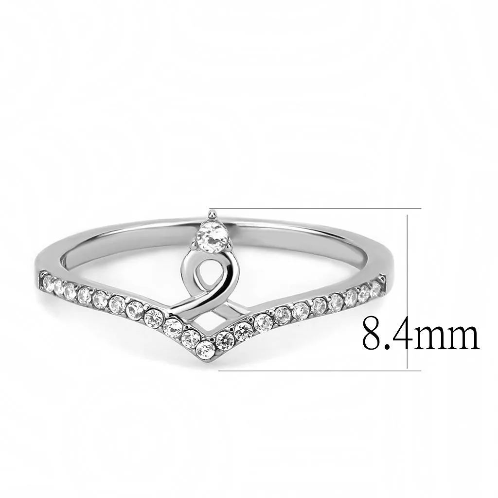 High polished (no plating) Stainless Steel Ring with AAA Grade CZ in Clear for Women Style DA237