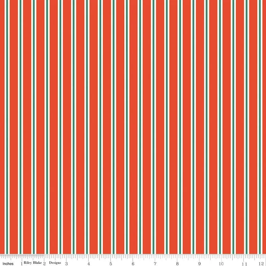 Holiday Cheer Stripes Red Yardage - My Mind’s Eye | Riley Blake Designs