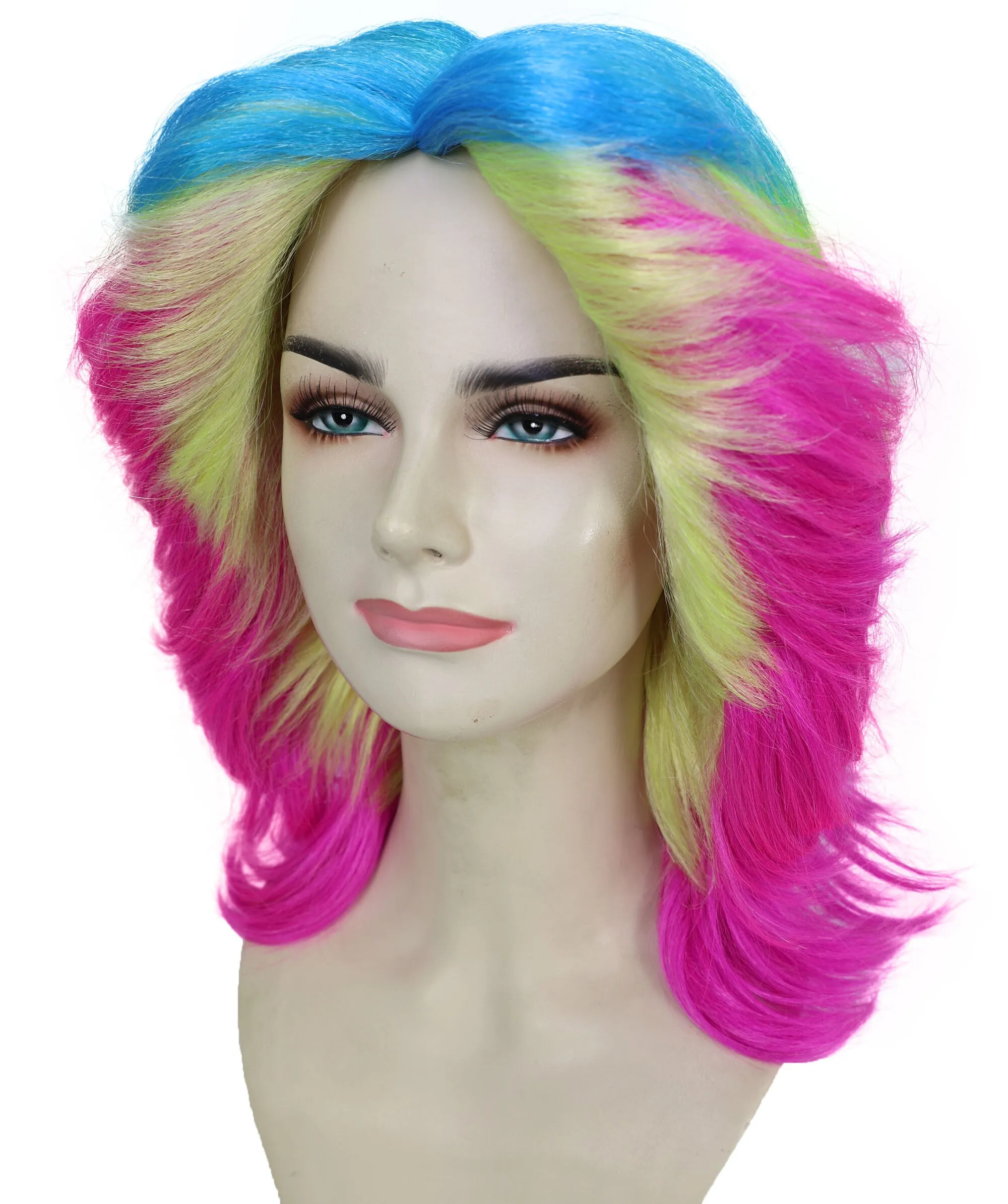 HPO Adult Women's Vibrant Wavy Bold Rainbow in Cosplay Troll Wig  | Flame Retardant Synthetic Fiber Hair | Premium Breathable Capless Cap