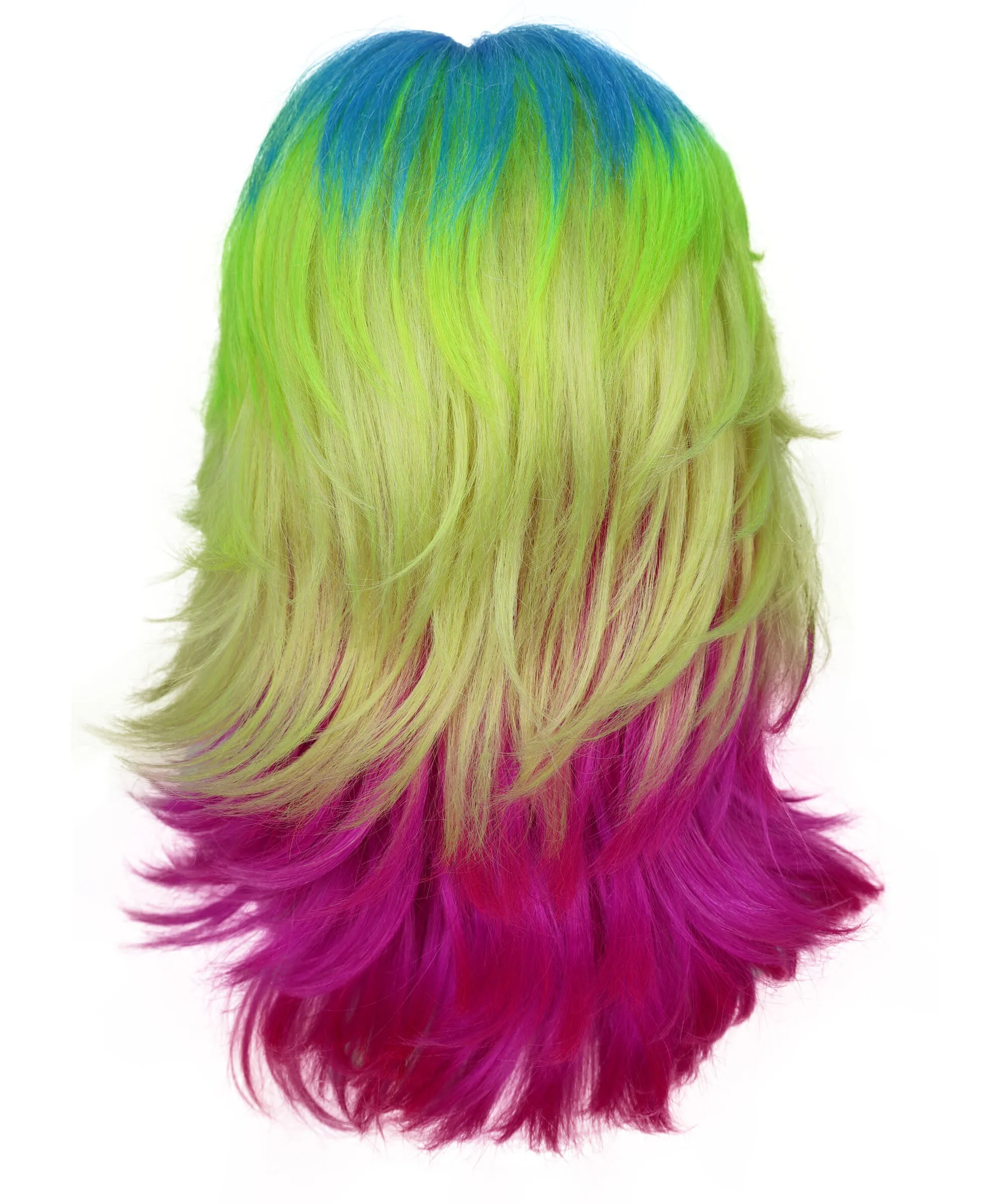 HPO Adult Women's Vibrant Wavy Bold Rainbow in Cosplay Troll Wig  | Flame Retardant Synthetic Fiber Hair | Premium Breathable Capless Cap