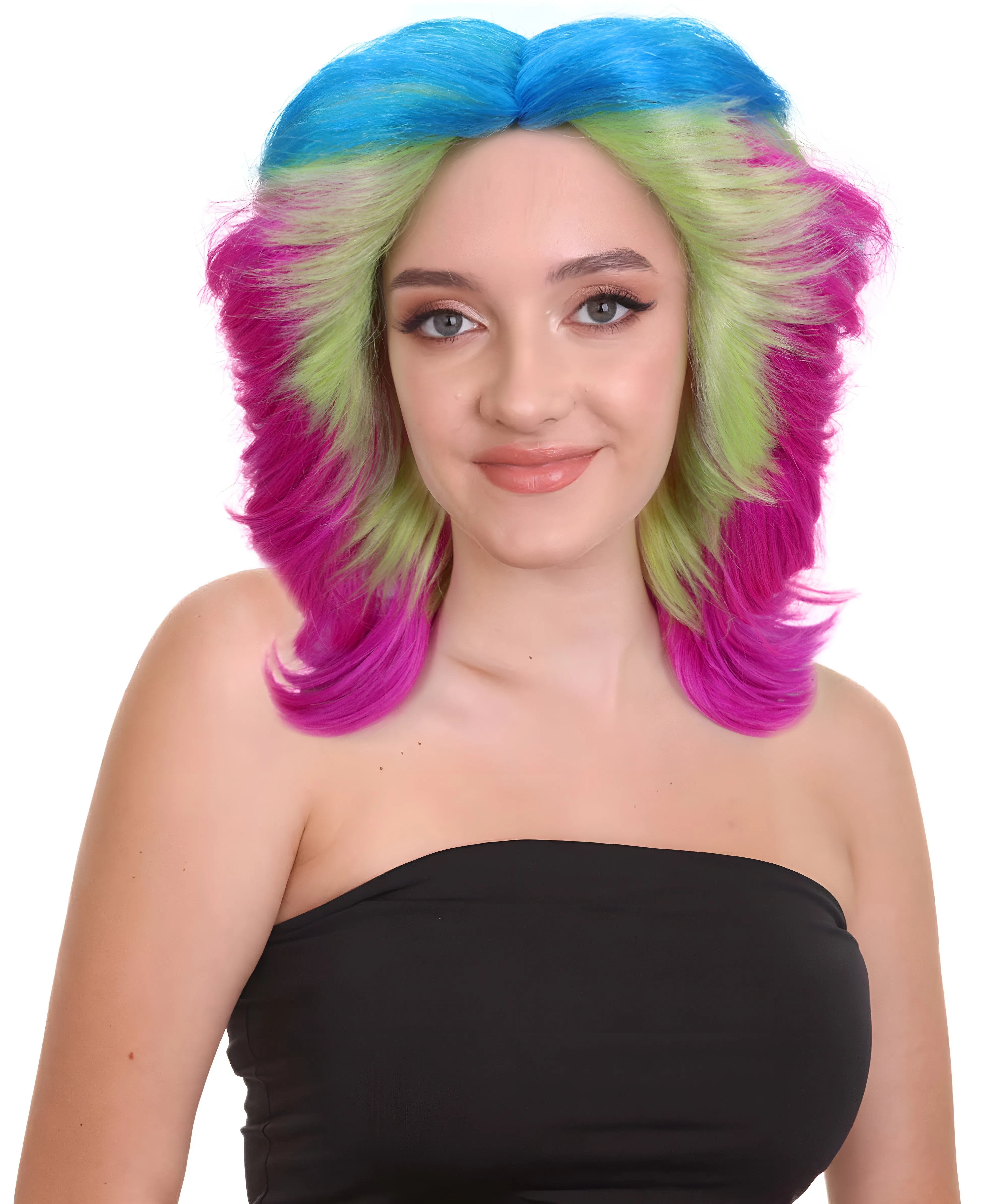 HPO Adult Women's Vibrant Wavy Bold Rainbow in Cosplay Troll Wig  | Flame Retardant Synthetic Fiber Hair | Premium Breathable Capless Cap