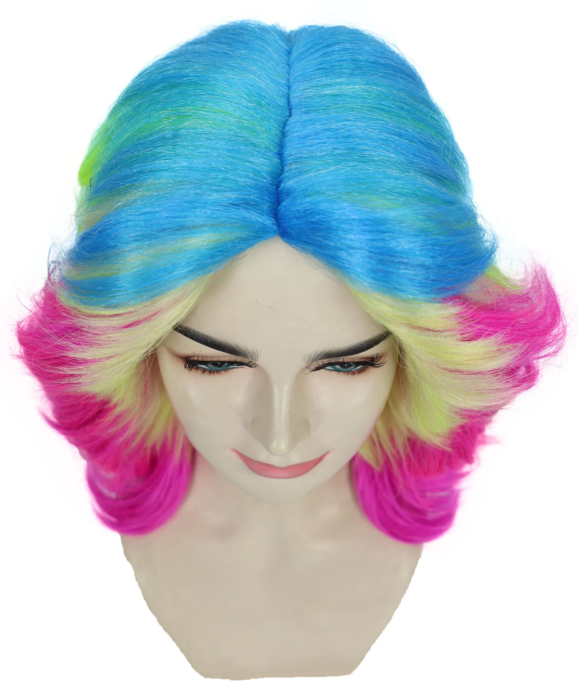 HPO Adult Women's Vibrant Wavy Bold Rainbow in Cosplay Troll Wig  | Flame Retardant Synthetic Fiber Hair | Premium Breathable Capless Cap