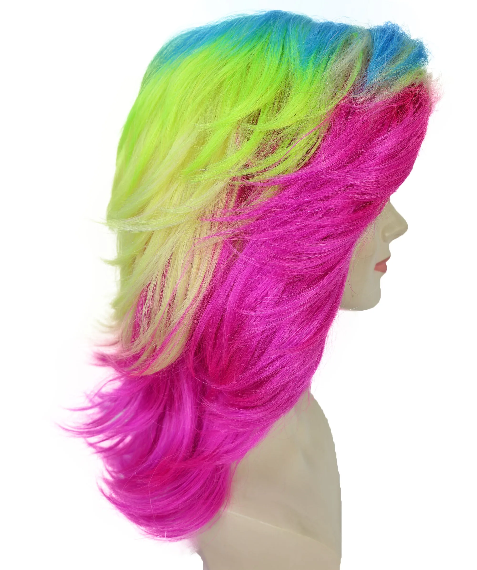 HPO Adult Women's Vibrant Wavy Bold Rainbow in Cosplay Troll Wig  | Flame Retardant Synthetic Fiber Hair | Premium Breathable Capless Cap