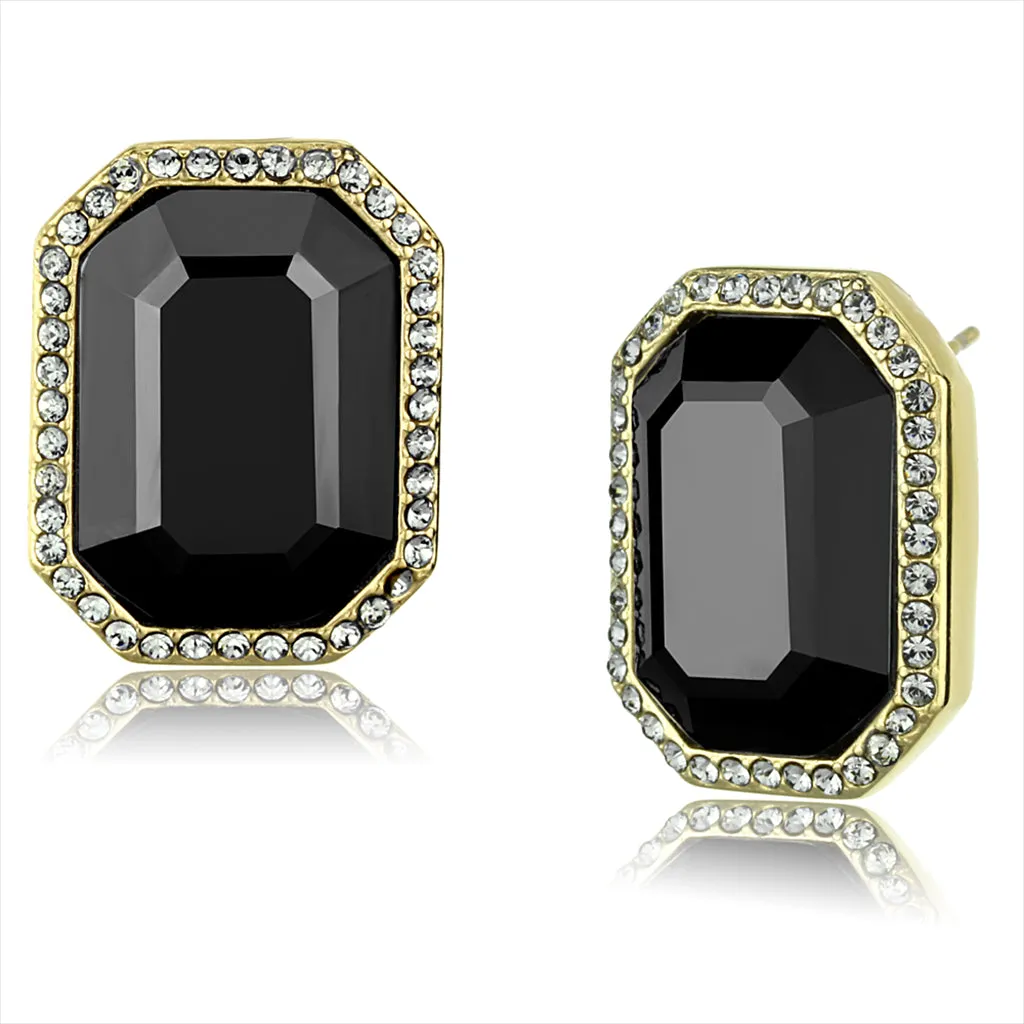 IP Gold(Ion Plating) Stainless Steel Earrings with Top Grade Crystal in Hematite for Women Hematite Stone Color Style TK2378