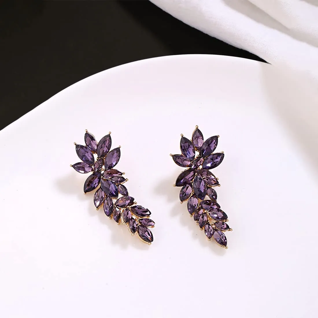 Kairangi Earrings for Women and Girls | Fashion Purple Stone Crystal Stone Earring | Gold Plated Drop Earring | Floral Leaf Shaped Drop | Birthday Gift for Girls and Women Anniversary Gift for Wife