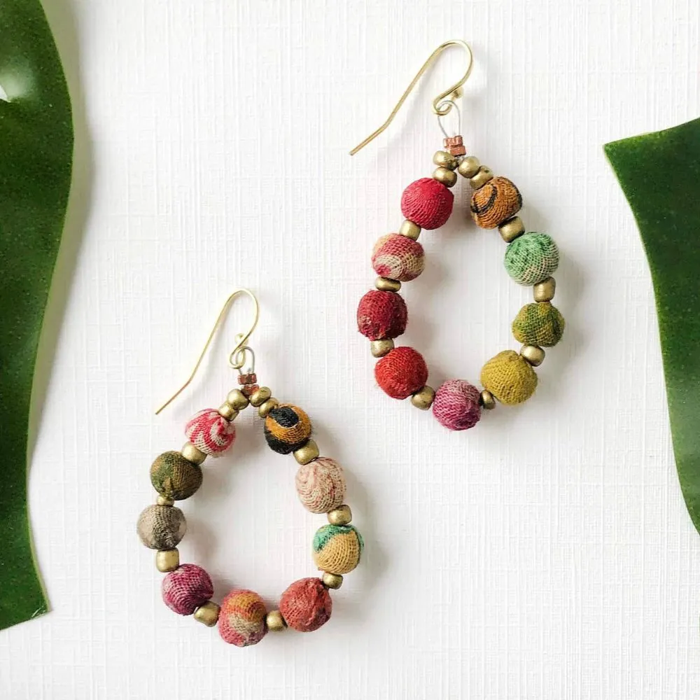 Kantha Beaded Teardrop Earrings