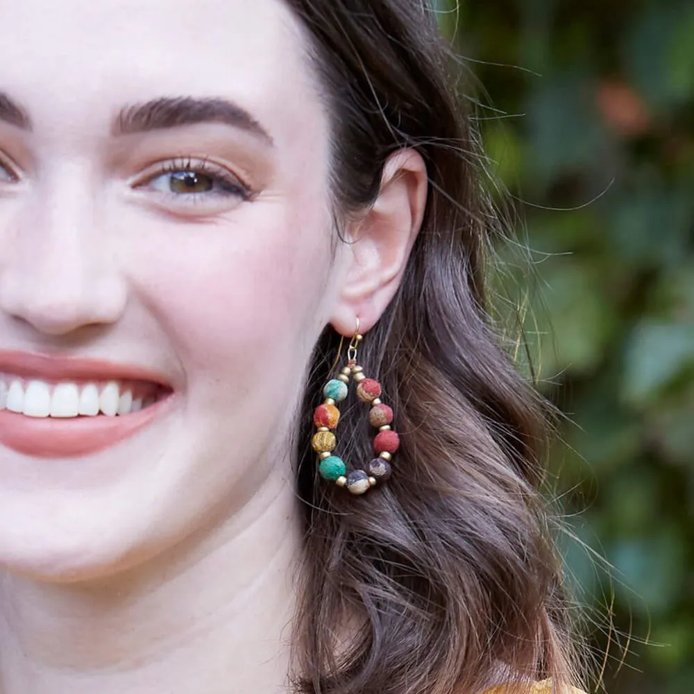 Kantha Beaded Teardrop Earrings