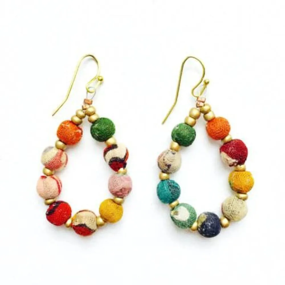 Kantha Beaded Teardrop Earrings