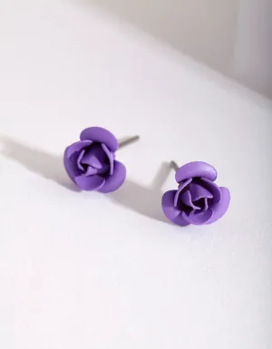 Kids Purple Rose Earrings