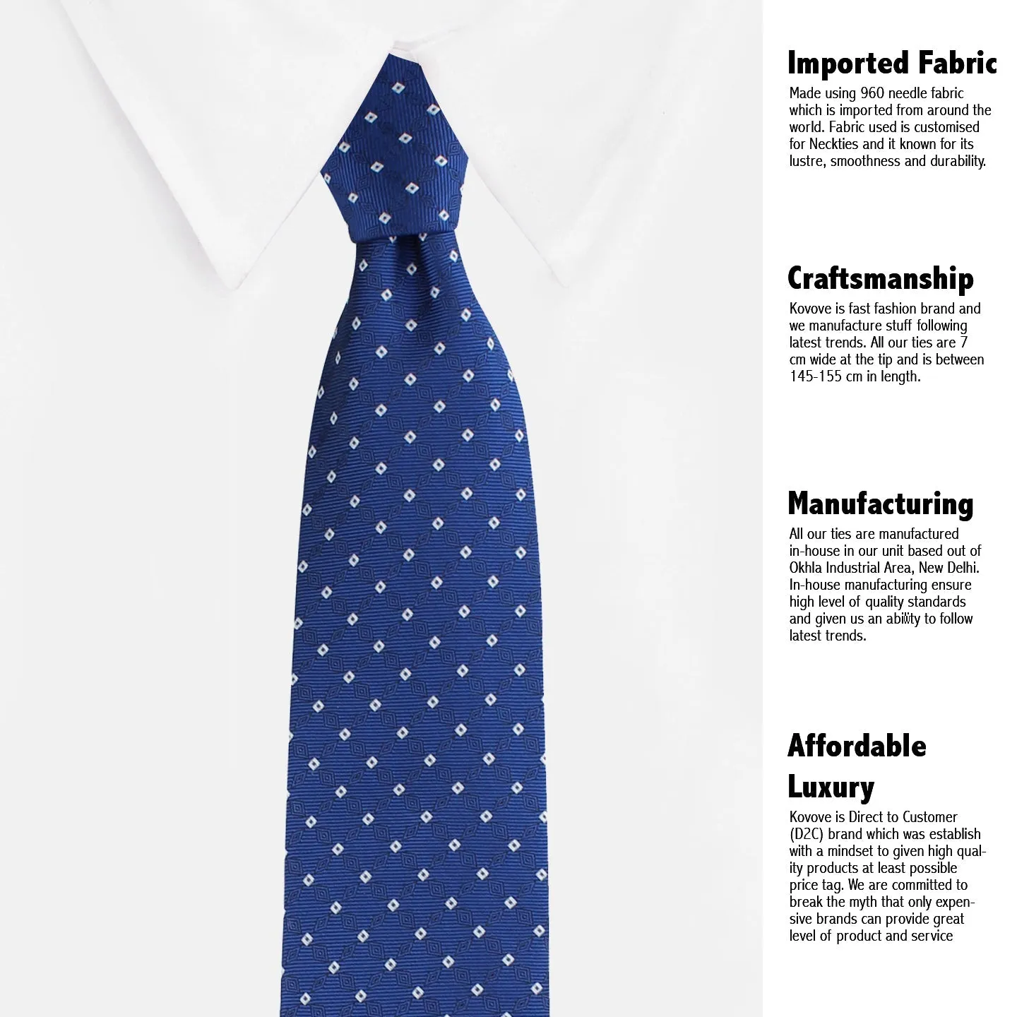 Kovove Blue Checkered Neck Tie For Men