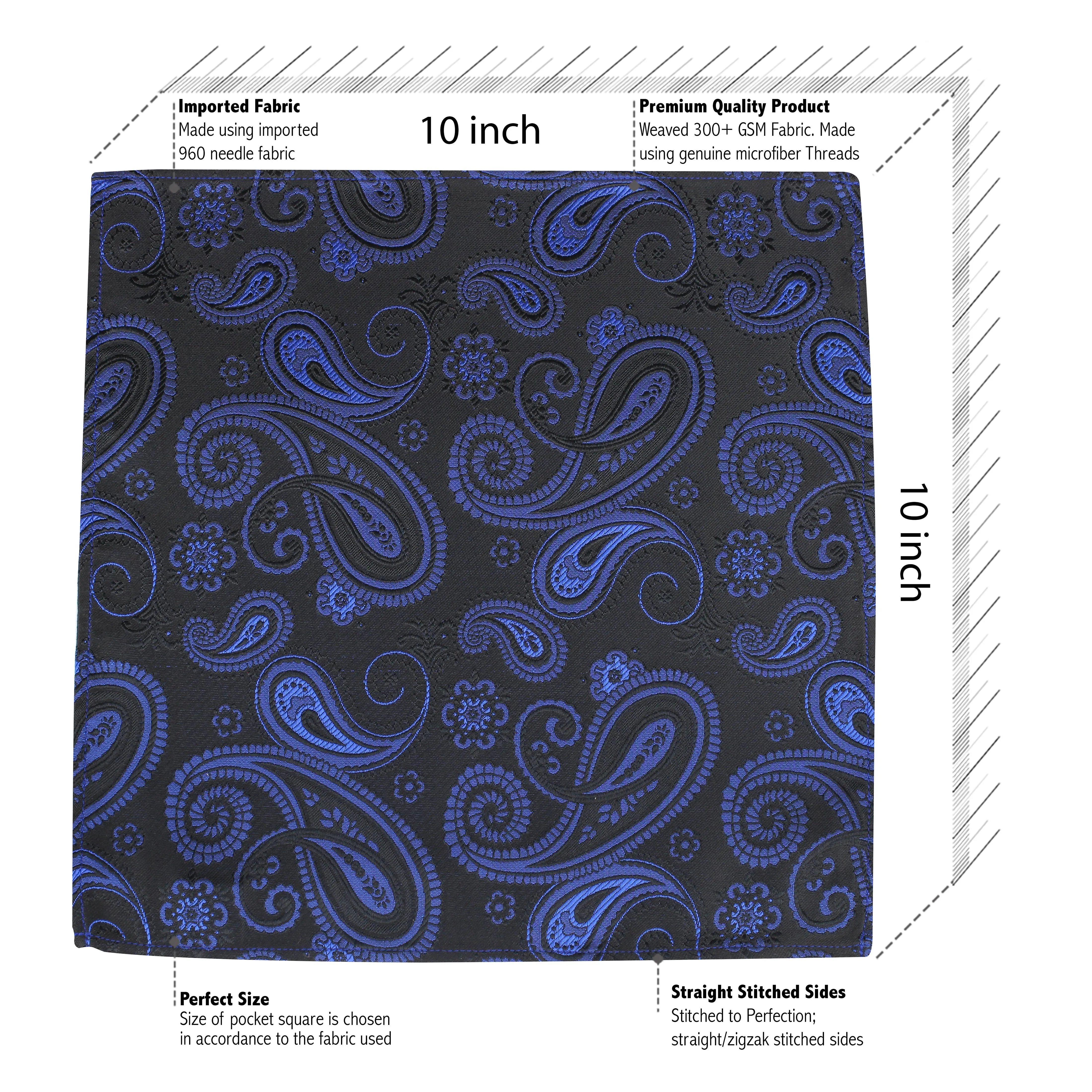 Kovove Elegant Black Paisley Pocket Square For Men