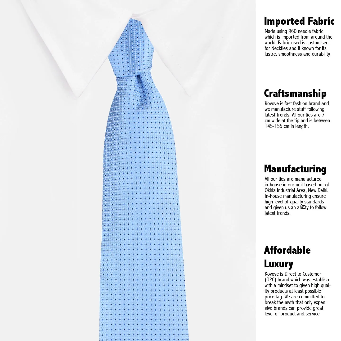 Kovove Graceful Cyan Polka Dot Neck Tie For Men