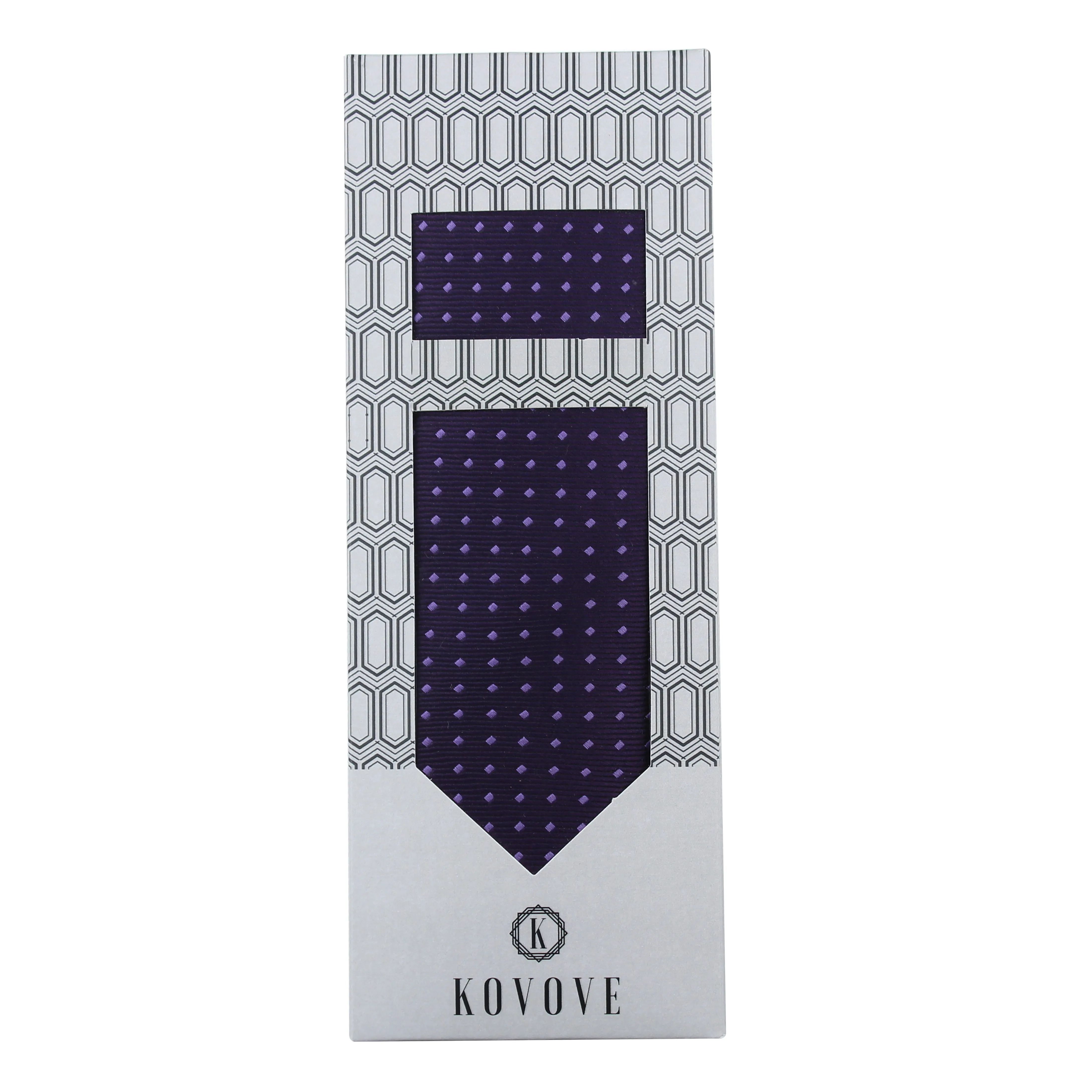 Kovove Purple Polka Dot Necktie and Pocket Square Gift Box