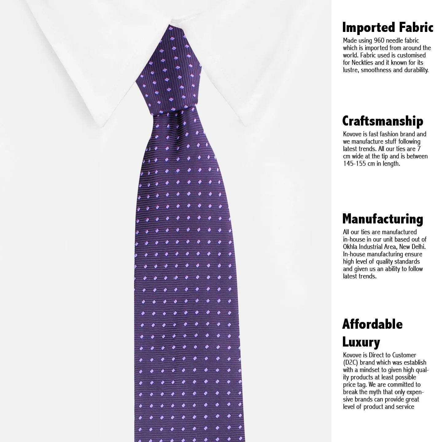 Kovove Purple Polka Dot Necktie and Pocket Square Gift Box