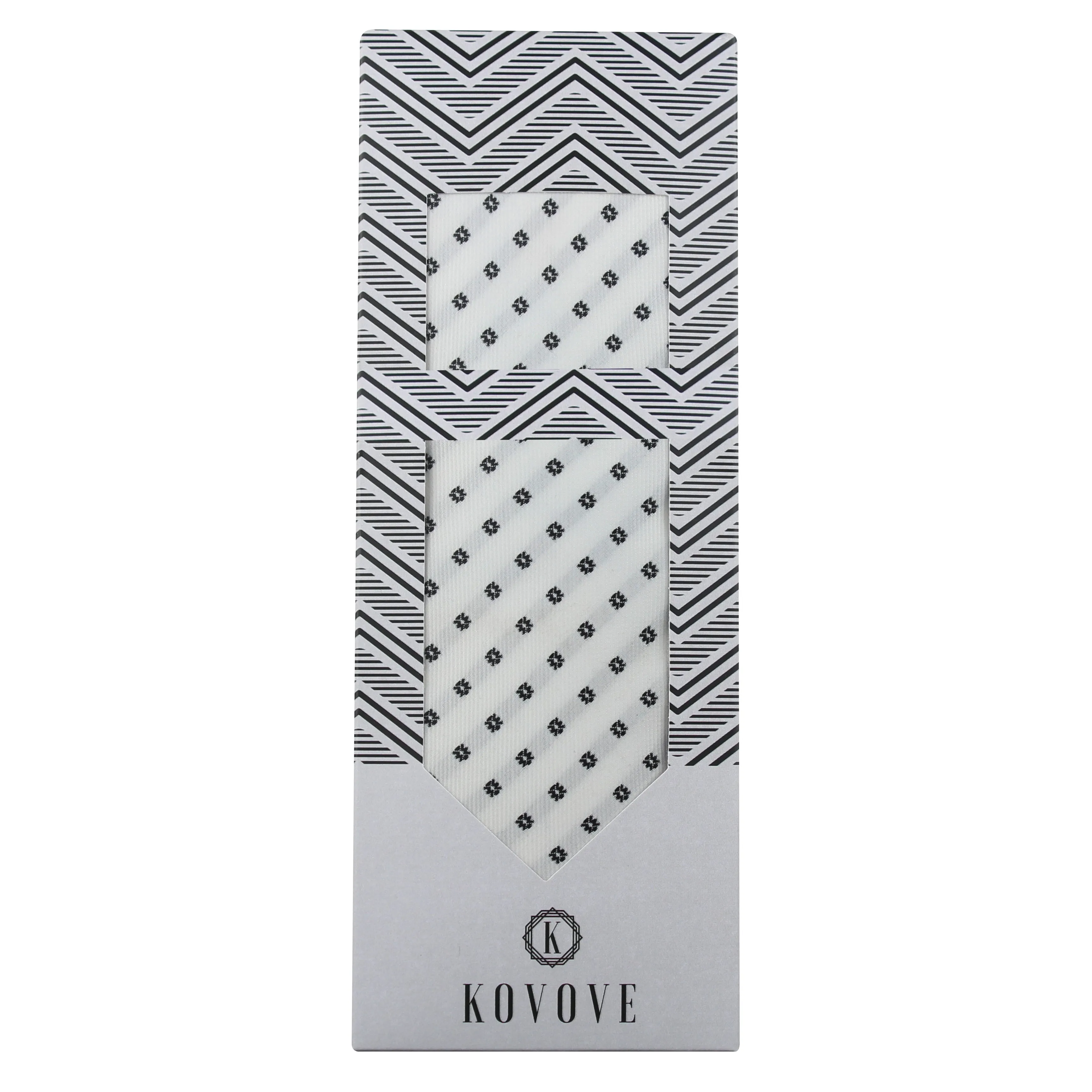 Kovove The Abstract Polka Fusion White Necktie and Pocket Square Gift Box