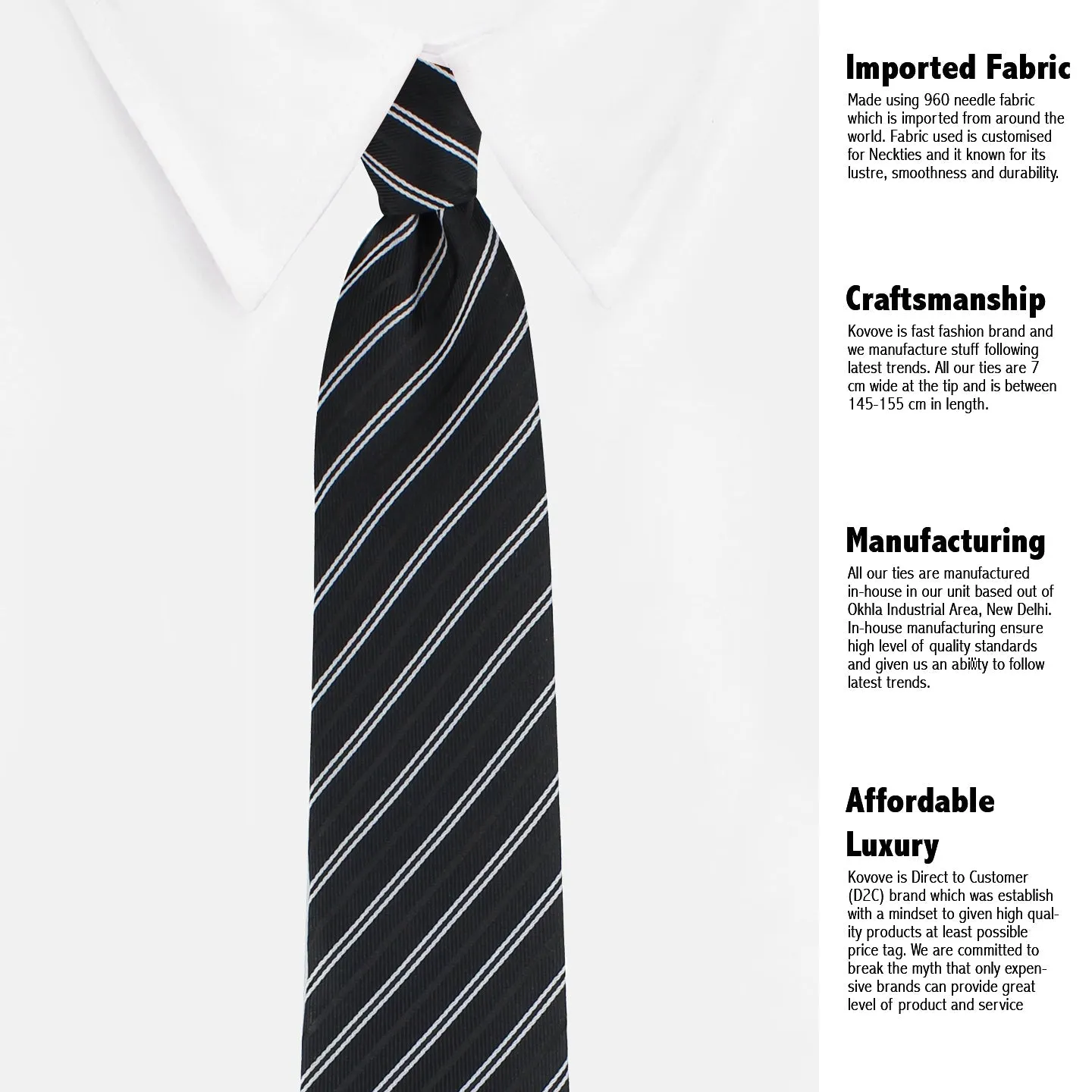 Kovove The Black Treat Striped Neck Tie For Men