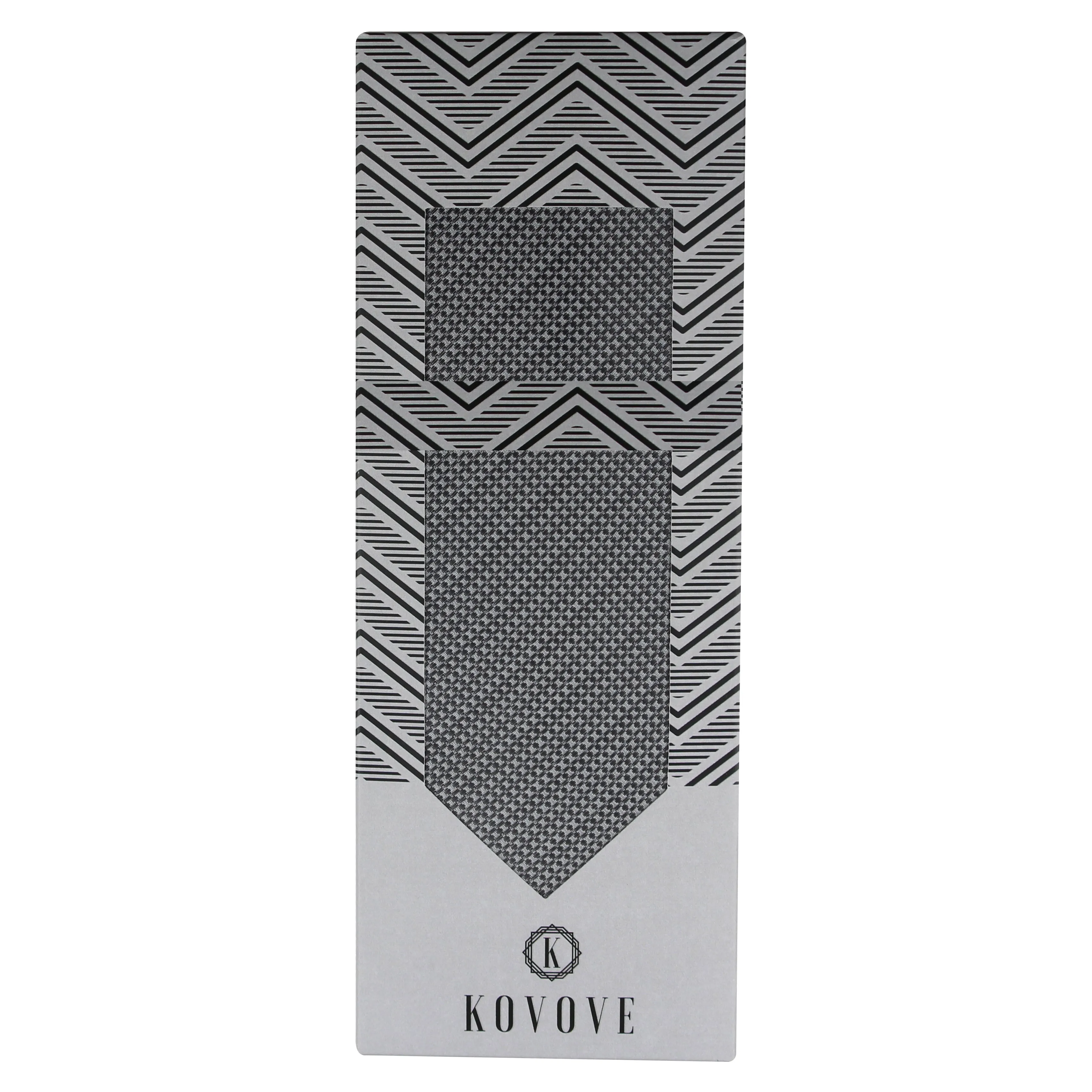 Kovove The Rogue Abstract Dark Grey Necktie and Pocket Square Gift Box