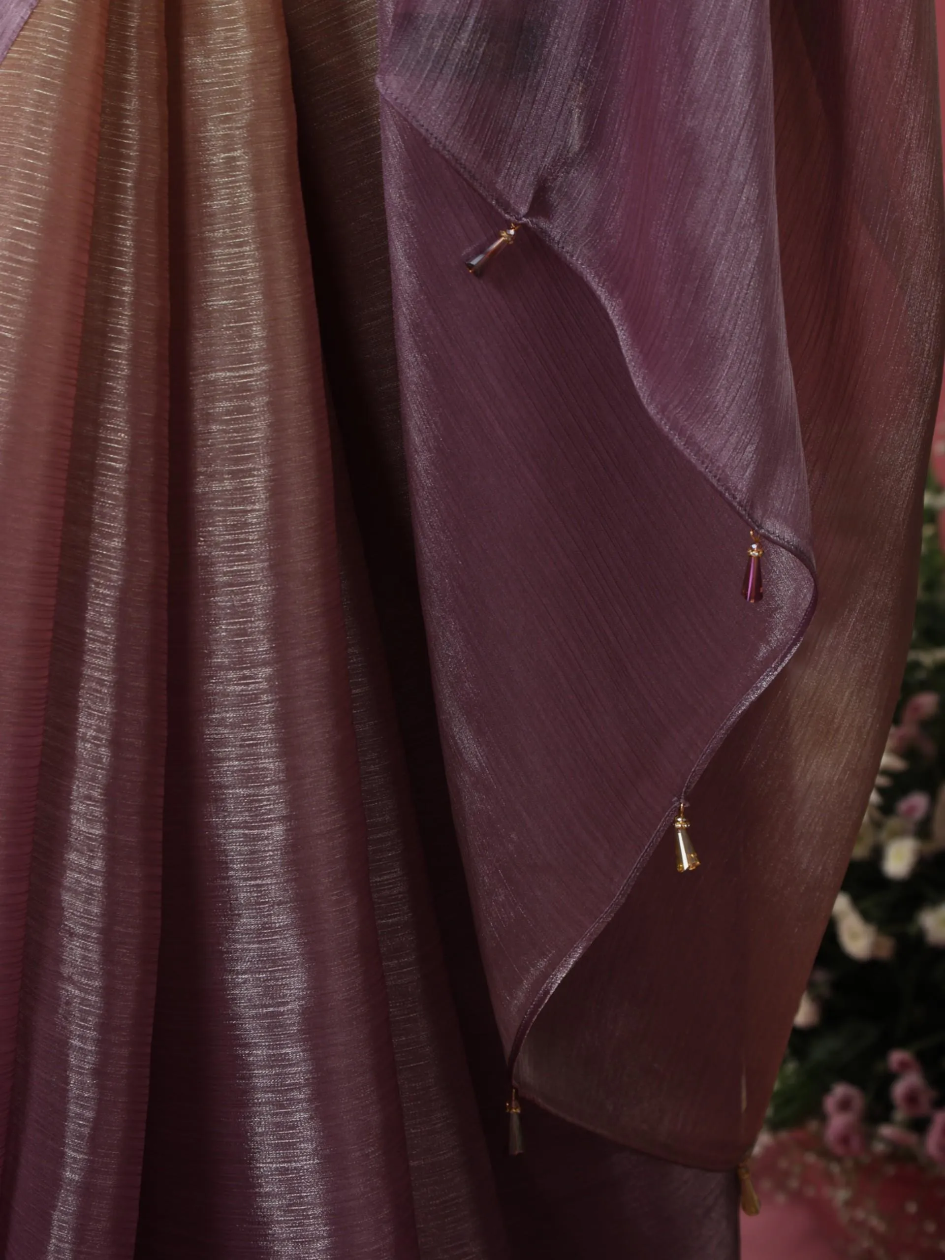 Magnet Gold and Purple Ombre' Organza Saree