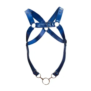 Male Basics Dngeon Leather Cross Penis Ring Harness Blue Mirror One Size