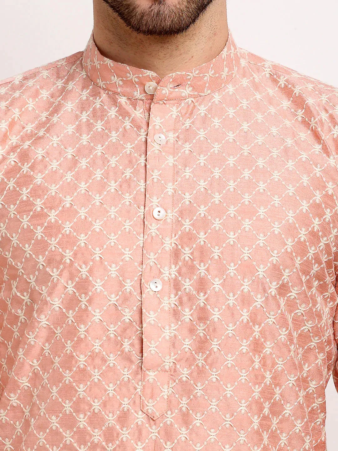 Men Peach Chikankari Kurta Only