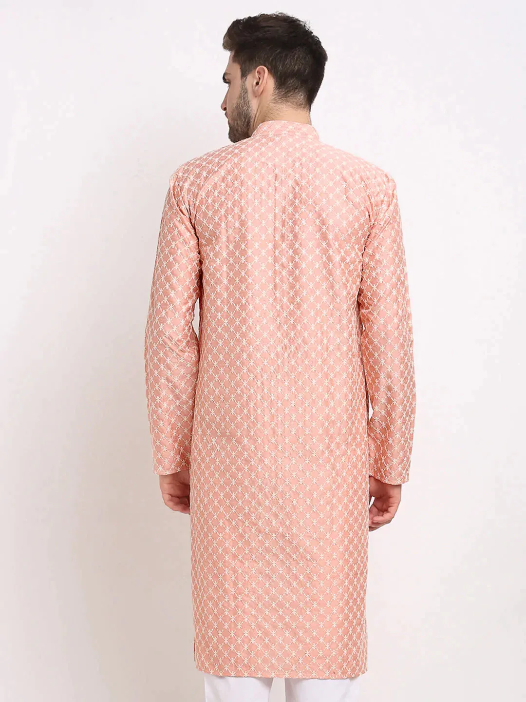 Men Peach Chikankari Kurta Only