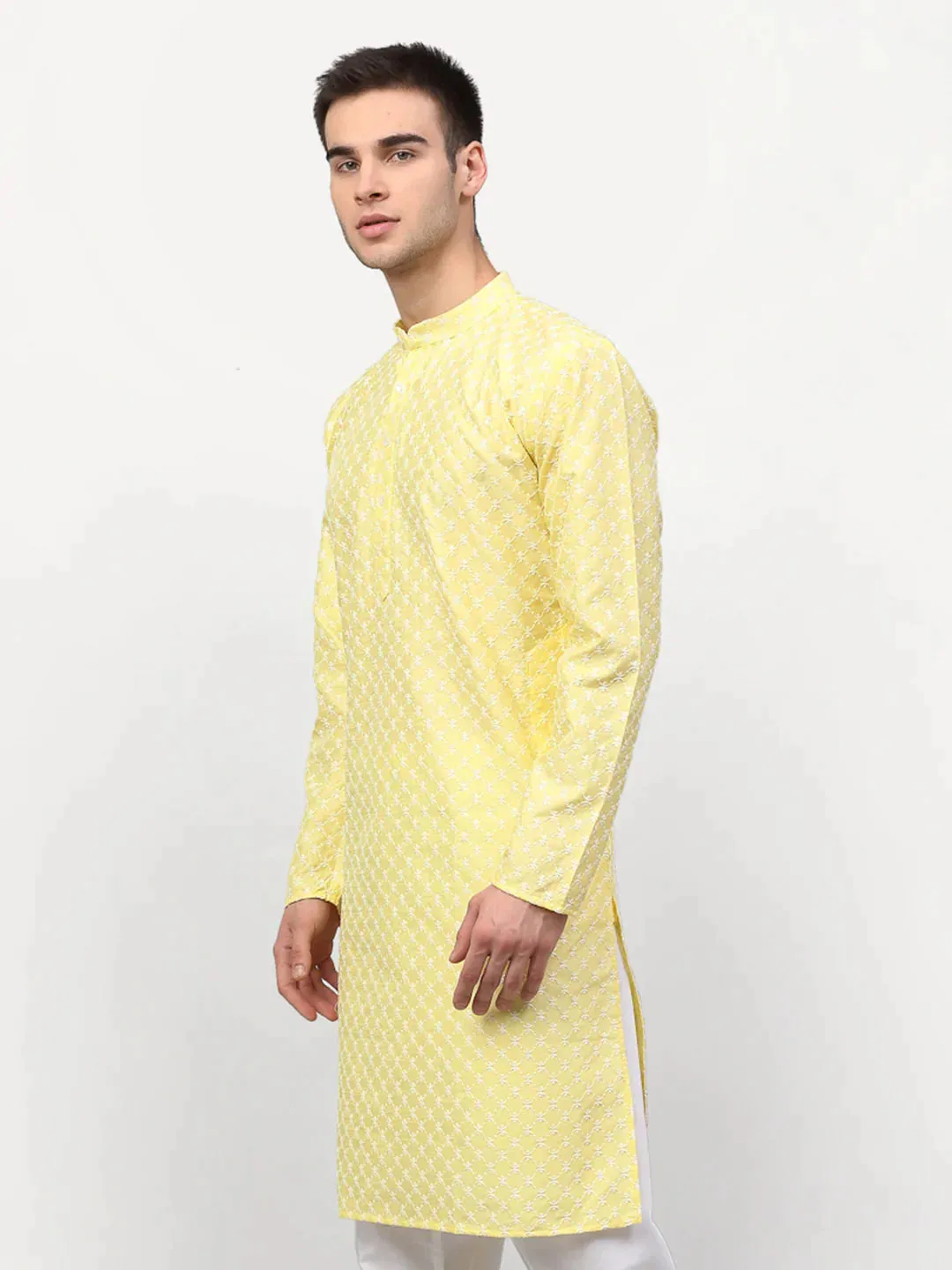 Men Yellow Chikankari Kurta Only