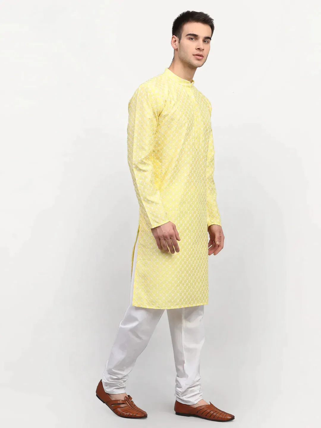 Men Yellow Chikankari Kurta Only