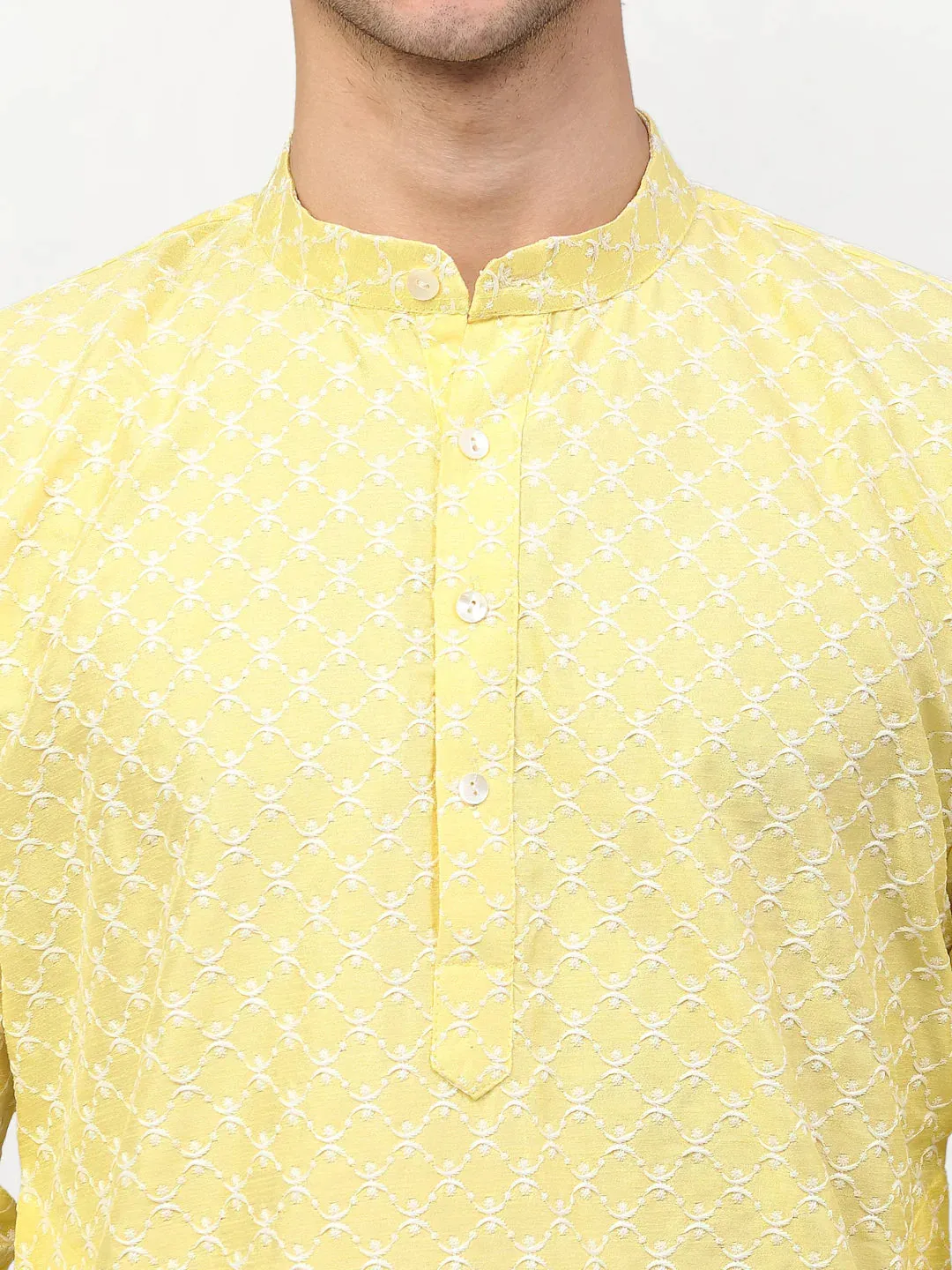 Men Yellow Chikankari Kurta Only