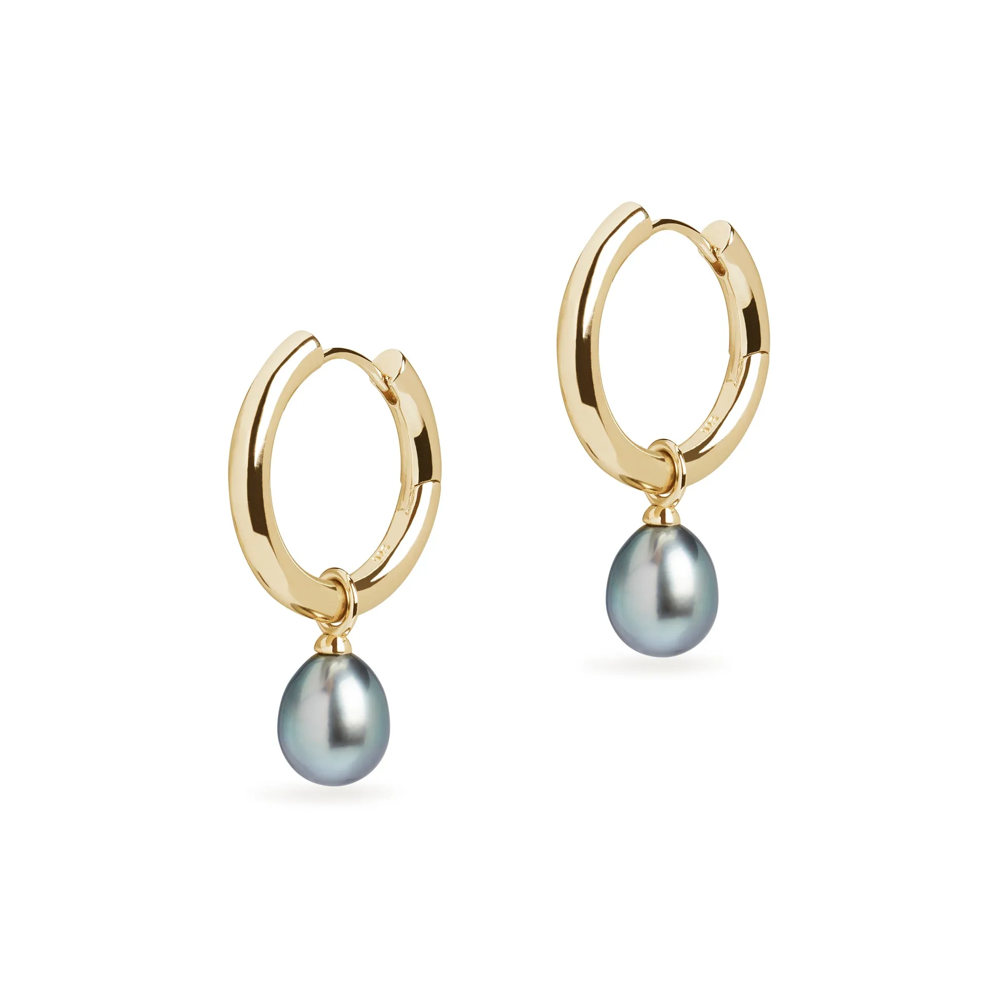 Midi Hoop and Tahitian Pearl Charm Gold Earring Set