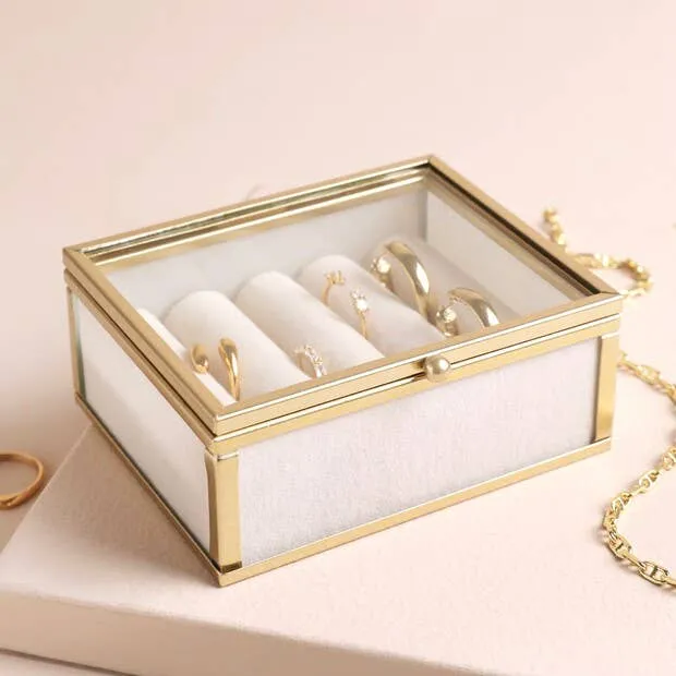 Mini Glass Jewellery Box in Gold