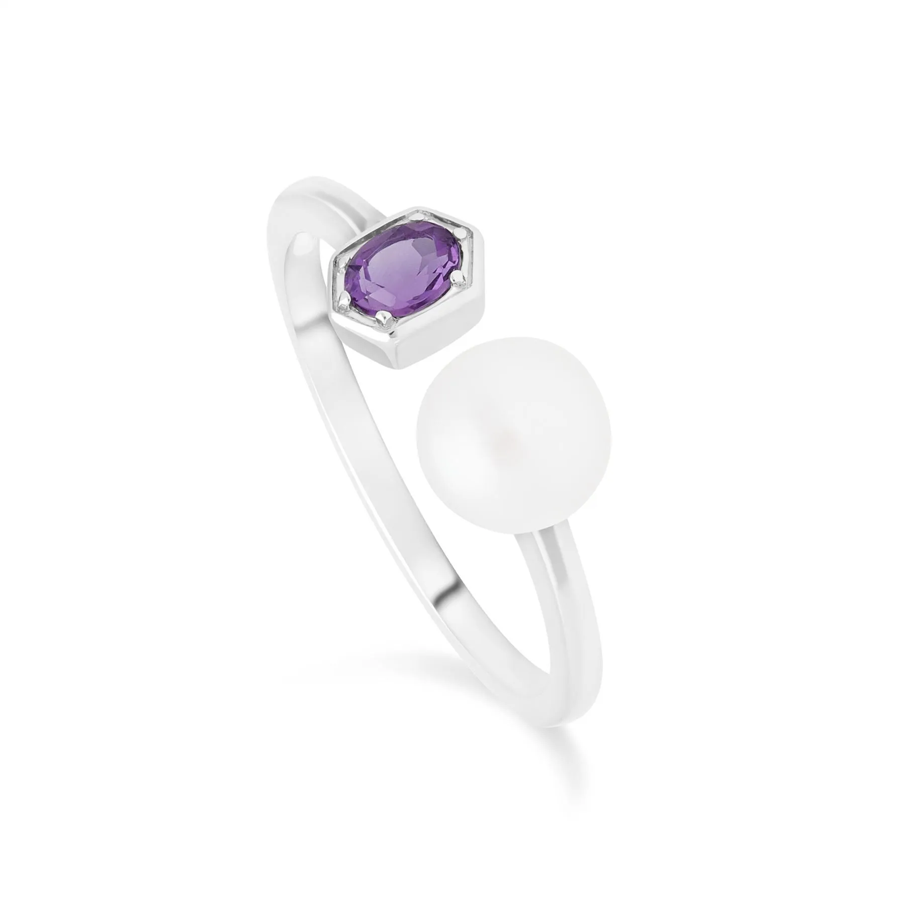 Moderne Perle & Amethyst Ring & Anhänger Satz in Sterling Silber