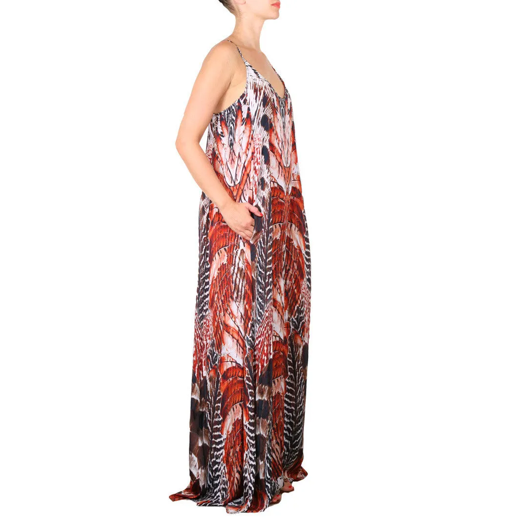 Natural Feather Maxi Pocket Dress