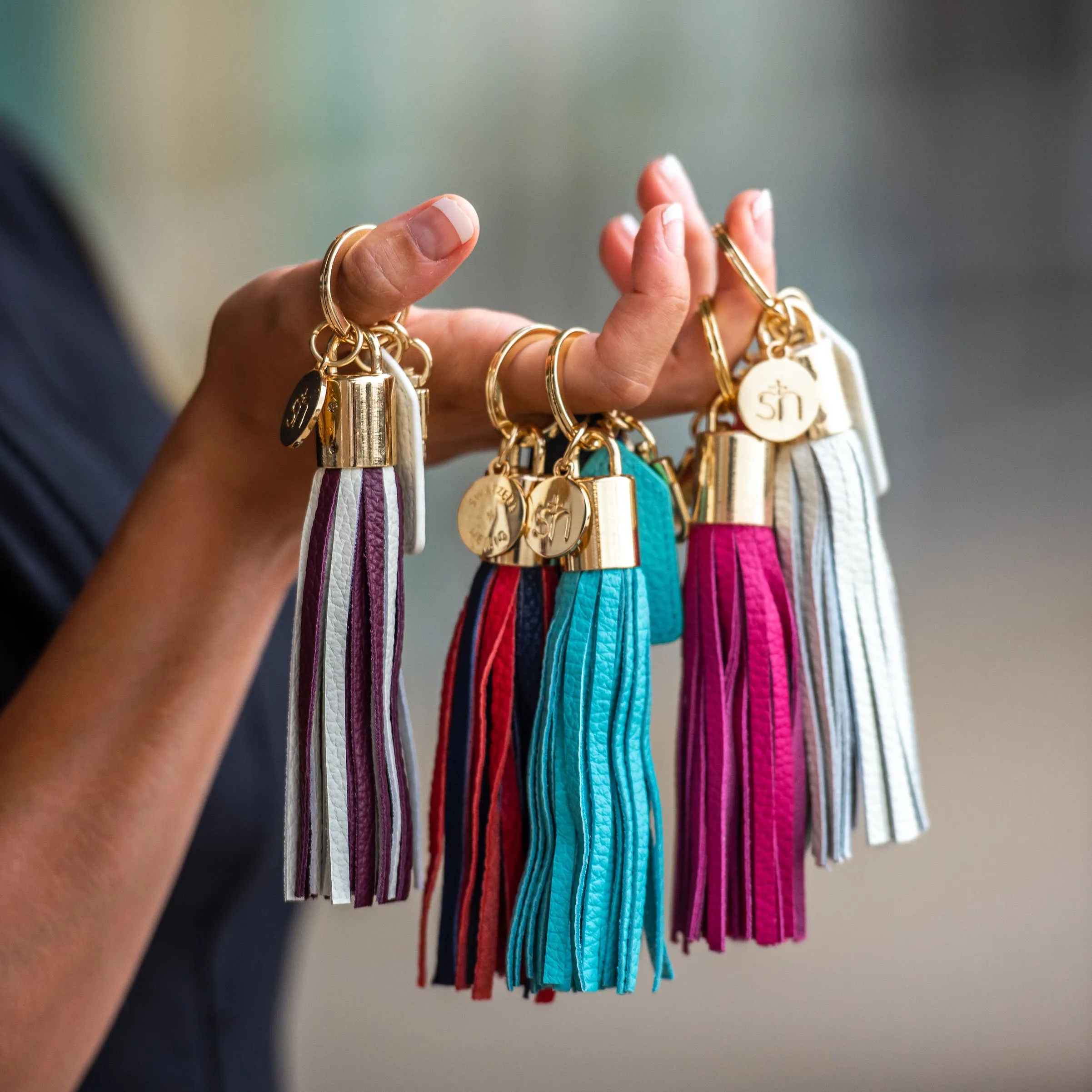 Navy Blue & Gold Tassel Keychain