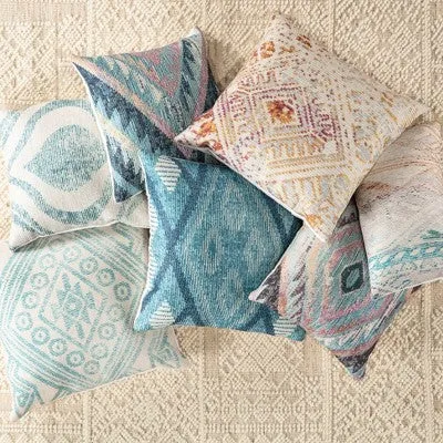 New - 18"x18" Cymbal Indoor/Outdoor Geometric Square Throw Pillow Teal/Cream - Jaipur Living