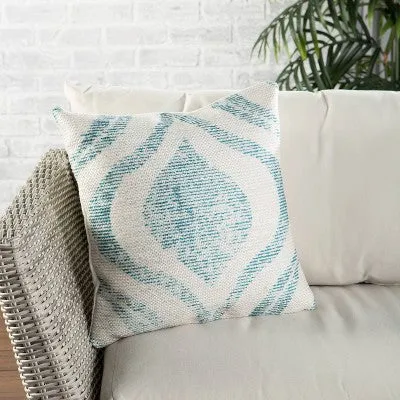 New - 18"x18" Cymbal Indoor/Outdoor Geometric Square Throw Pillow Teal/Cream - Jaipur Living