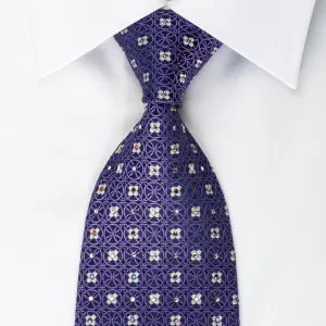 Nina Ricci Silk Tie Purple Interlocking Circles On Blue With Rhinestones