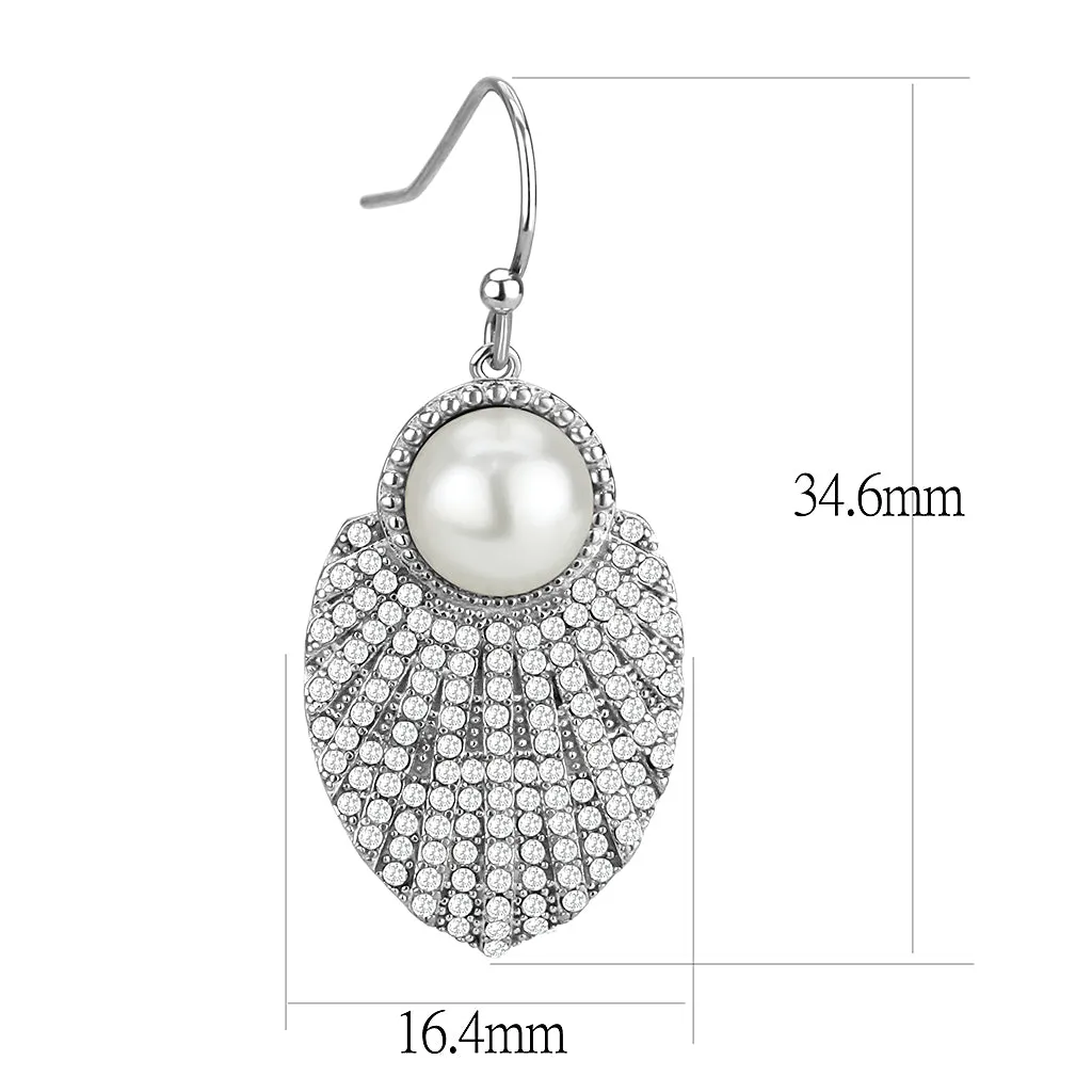 No Plating Stainless Steel Earrings with Synthetic Pearl in White for Women White Stone Color Style DA330