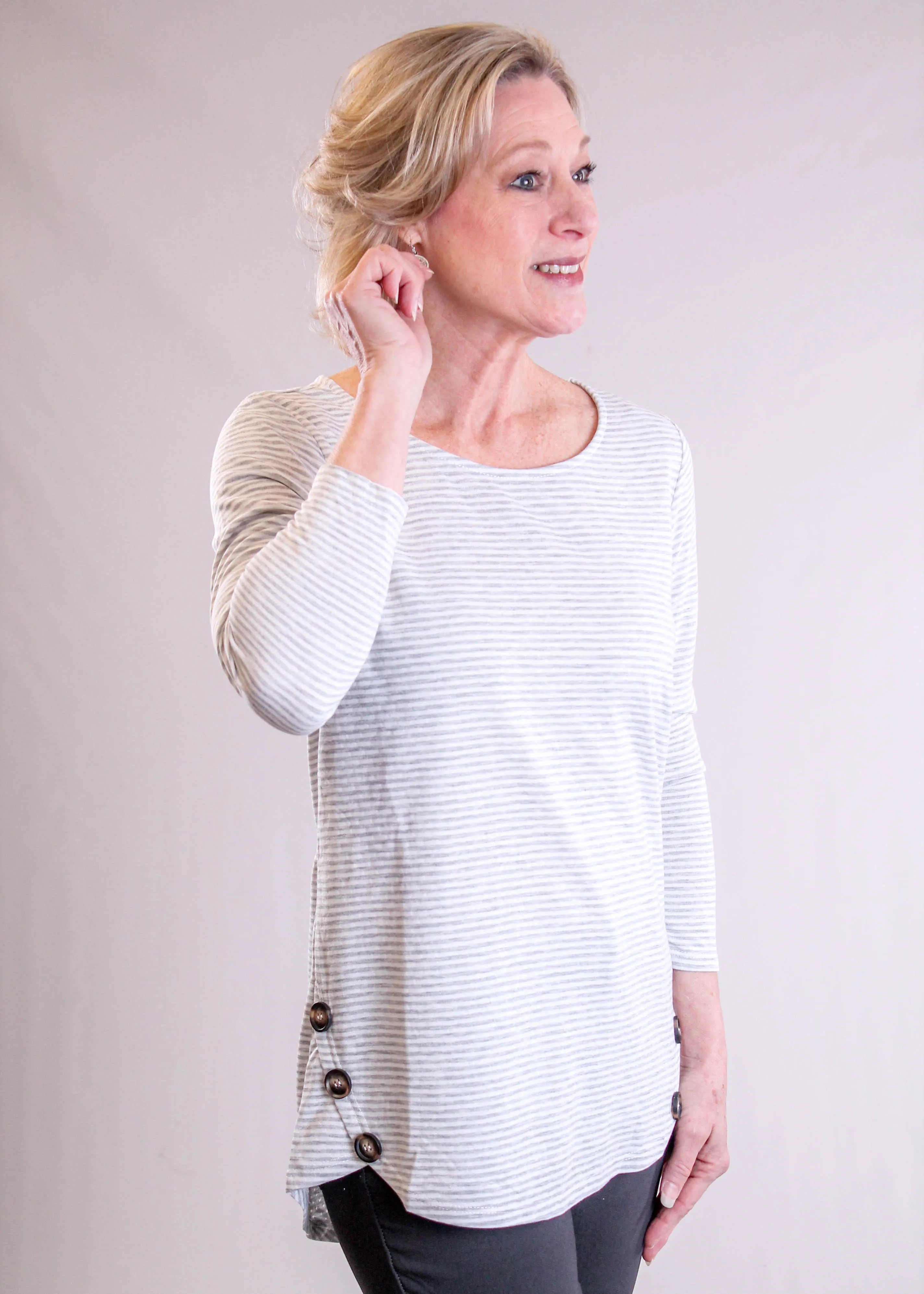 Notations Long Sleeve Tunic with Stripes