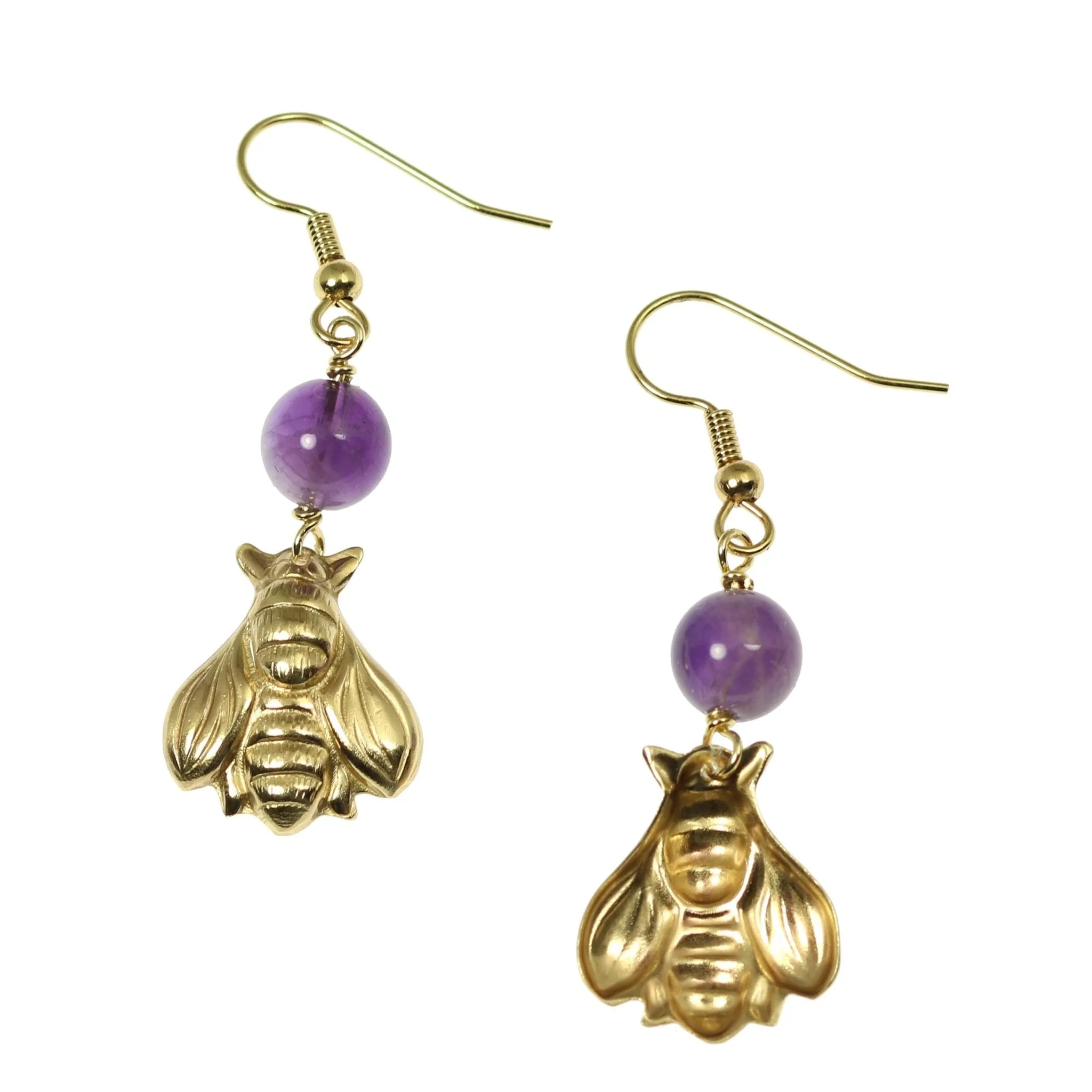 Nu Gold Honey Bee Earrings with Amethyst