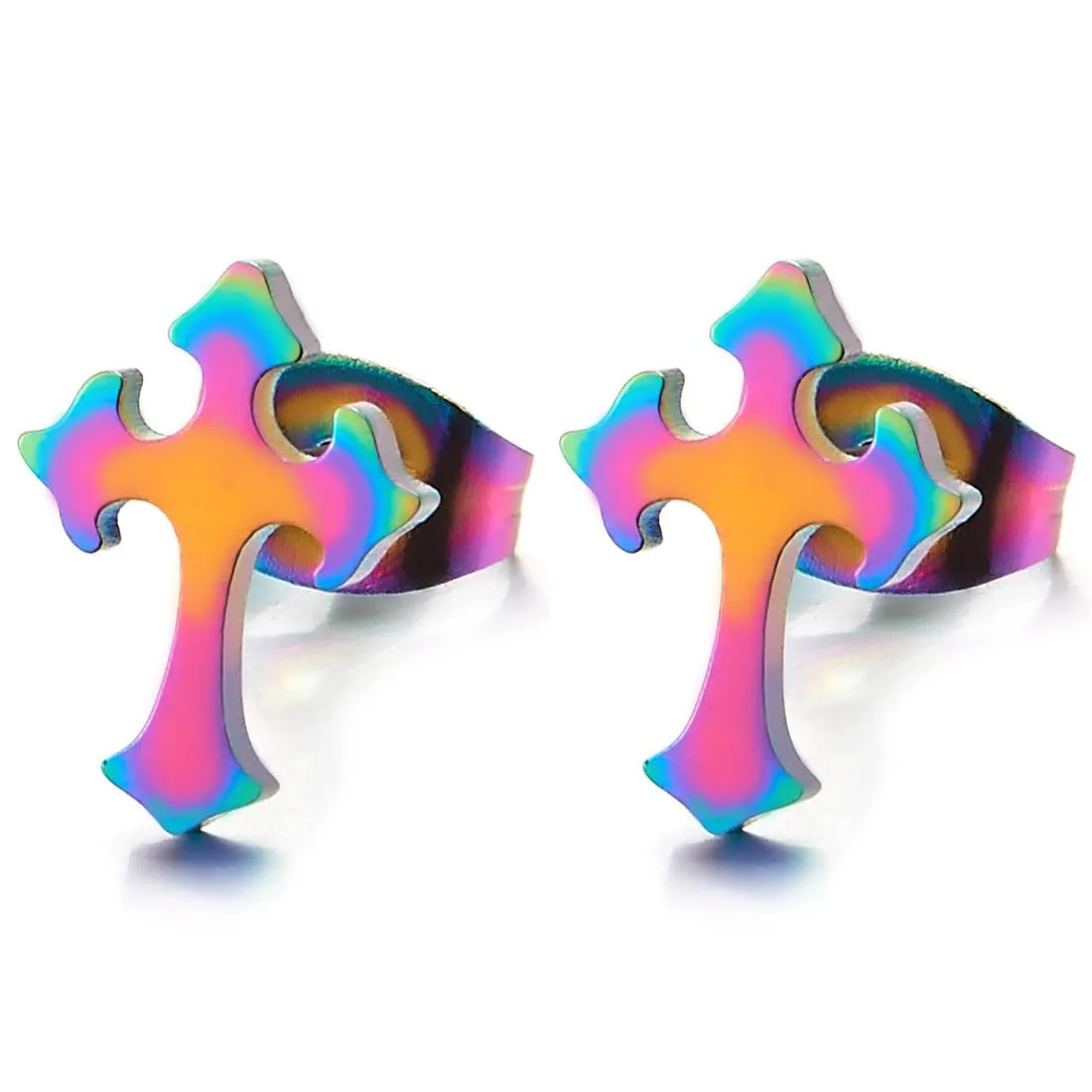 Pair Unisex Plain Cross Stud Earrings of Stainless Steel for Man and Women