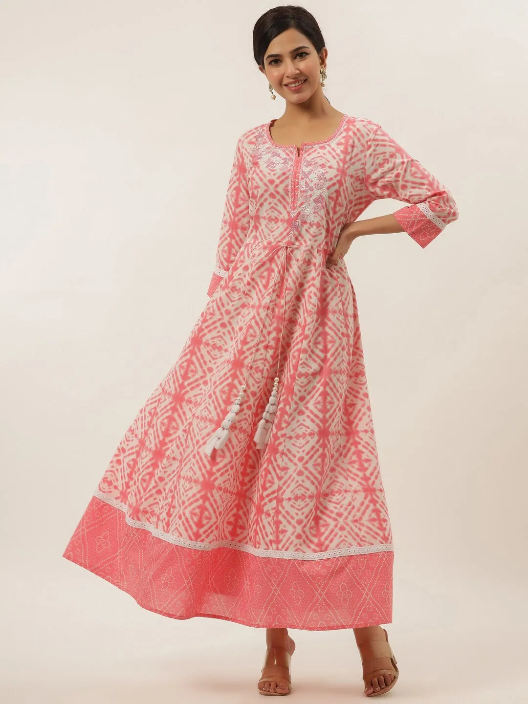 Peach Ethnic Motifs Maxi Dress