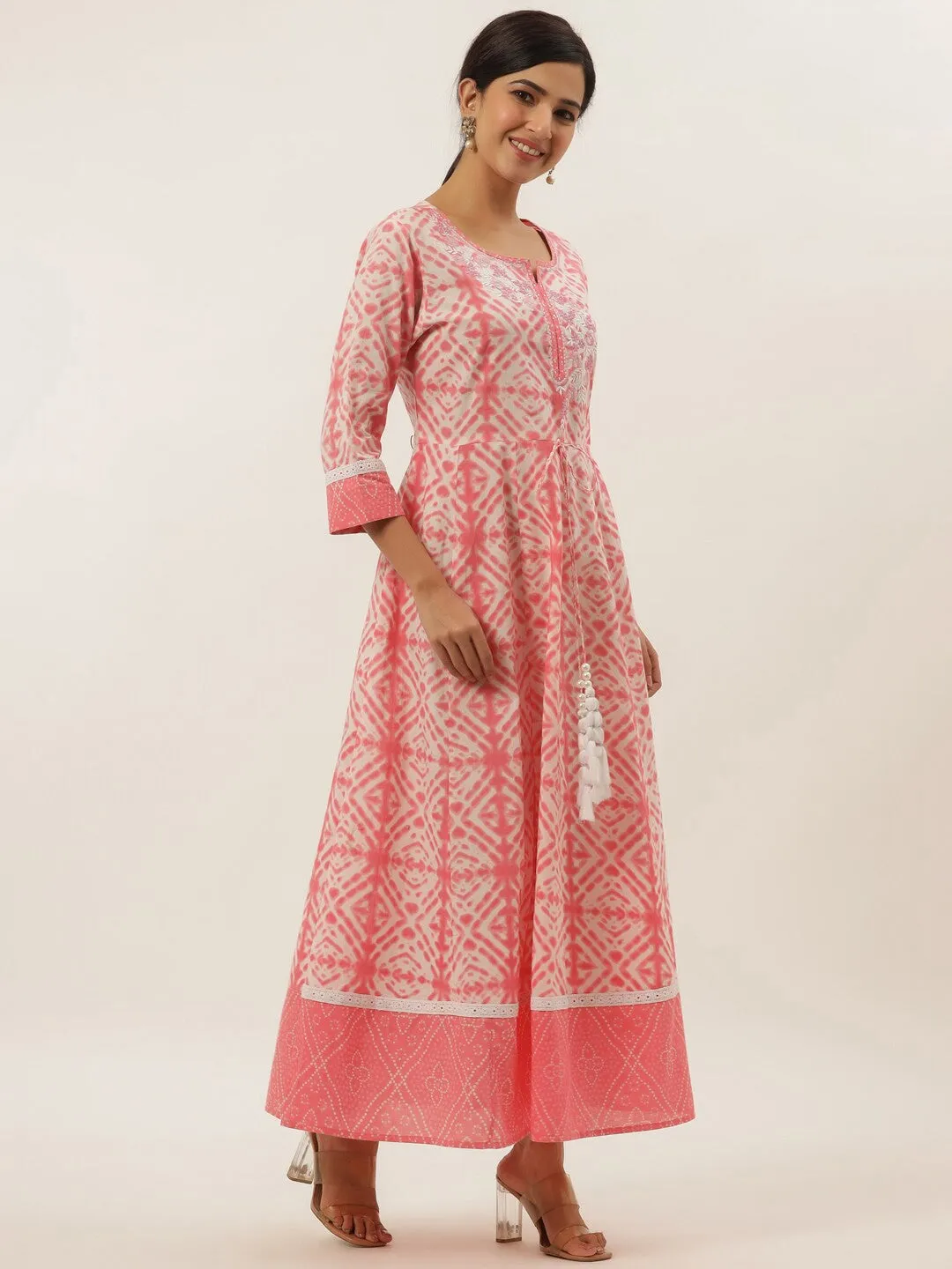 Peach Ethnic Motifs Maxi Dress